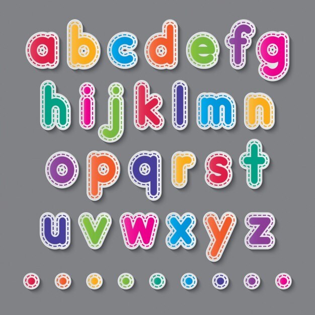alphabet coloré avec des lignes en pointillés