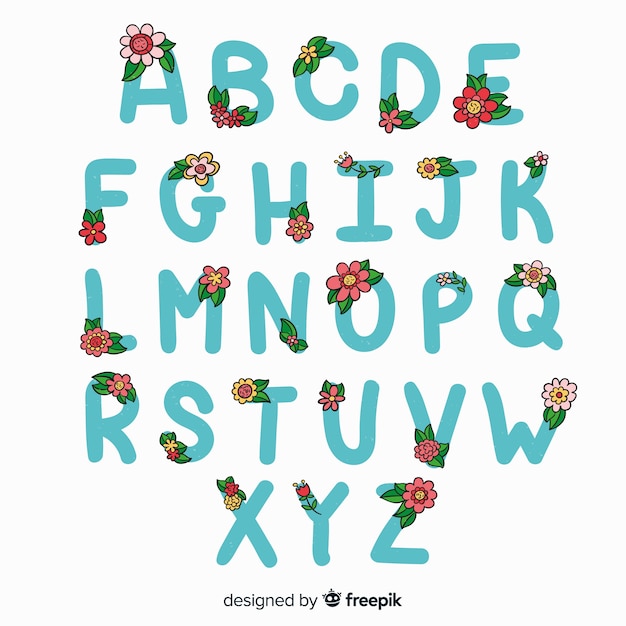 Vecteur gratuit alphabet dessiné avec des fleurs à la main