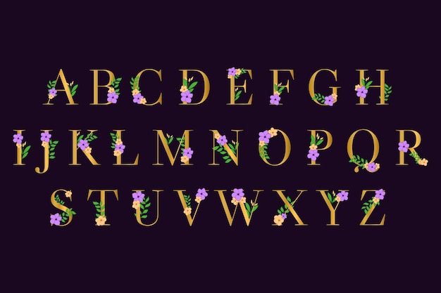 Alphabet Doré Avec Des Fleurs élégantes