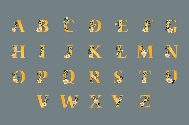 Alphabet Doré Avec Des Fleurs élégantes