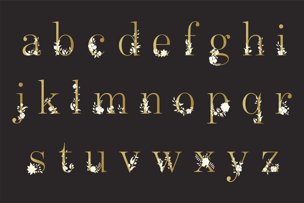 Alphabet doré avec des fleurs élégantes