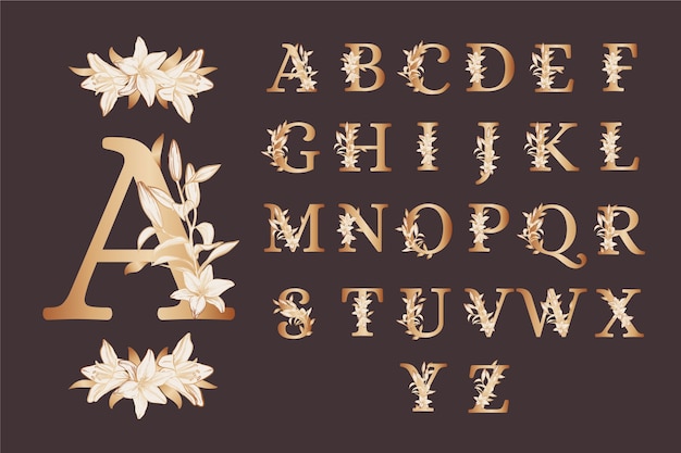 Alphabet Doré Avec Des Fleurs élégantes