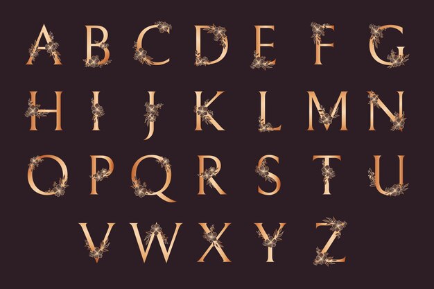 Alphabet doré de luxe avec des fleurs