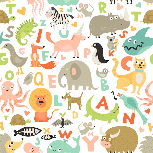 Vecteur gratuit alphabet enfants seamless pattern