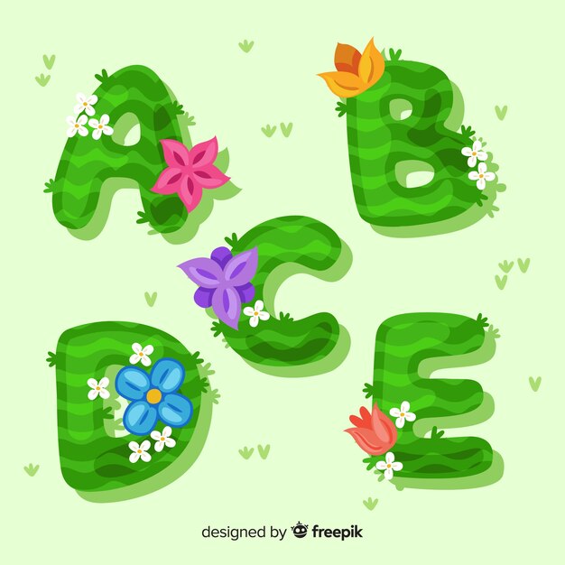 Alphabet floral dessiné main coloré