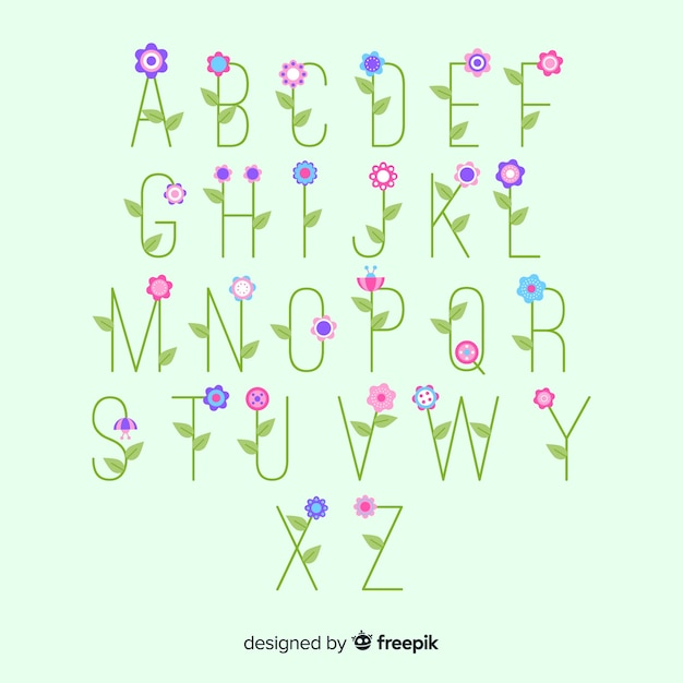 Vecteur gratuit alphabet floral plat