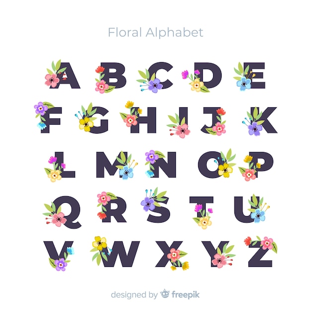 Vecteur gratuit alphabet floral plat