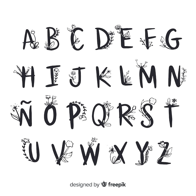 Vecteur gratuit alphabet floral sans couleur