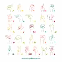 Vecteur gratuit alphabet de langue des signes dans le style dessiné à la main