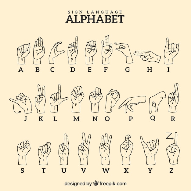 Vecteur gratuit alphabet de langue des signes dans le style dessiné à la main
