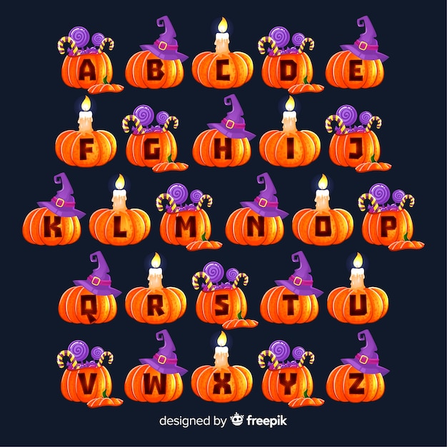 Vecteur gratuit alphabet mignon de citrouille d'halloween