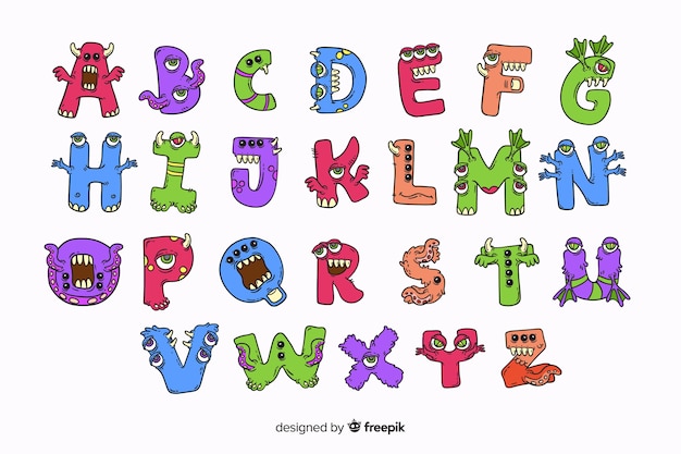 Vecteur gratuit alphabet mignon de monstre d'halloween