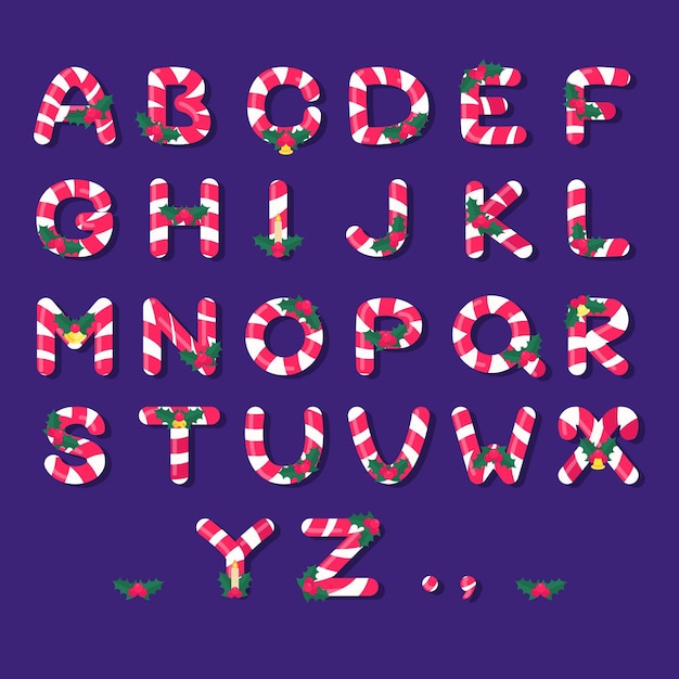 Vecteur gratuit alphabet de noël de canne à sucre