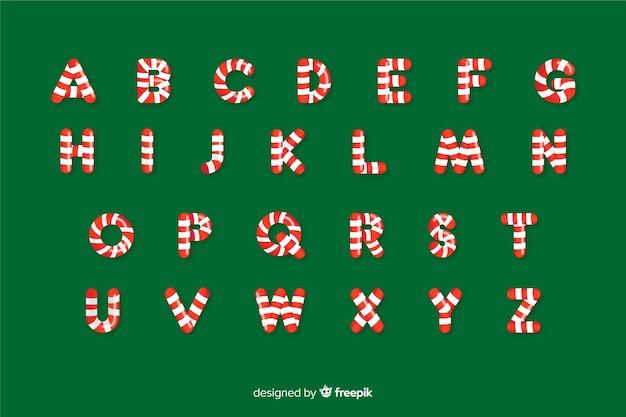 Vecteur gratuit alphabet de noël en canne