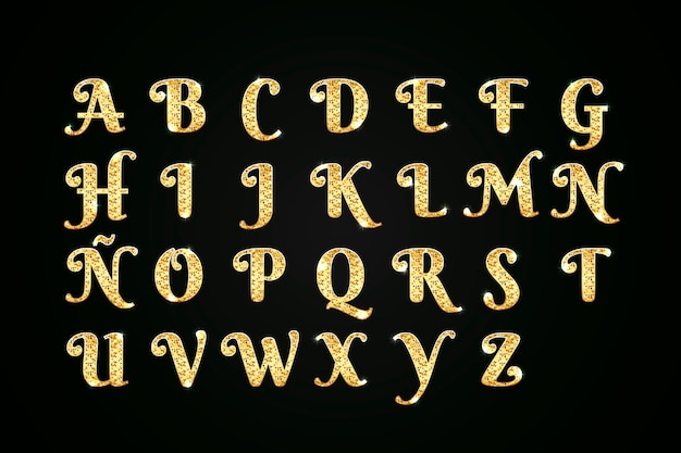 Vecteur gratuit alphabet de noël étincelant doré