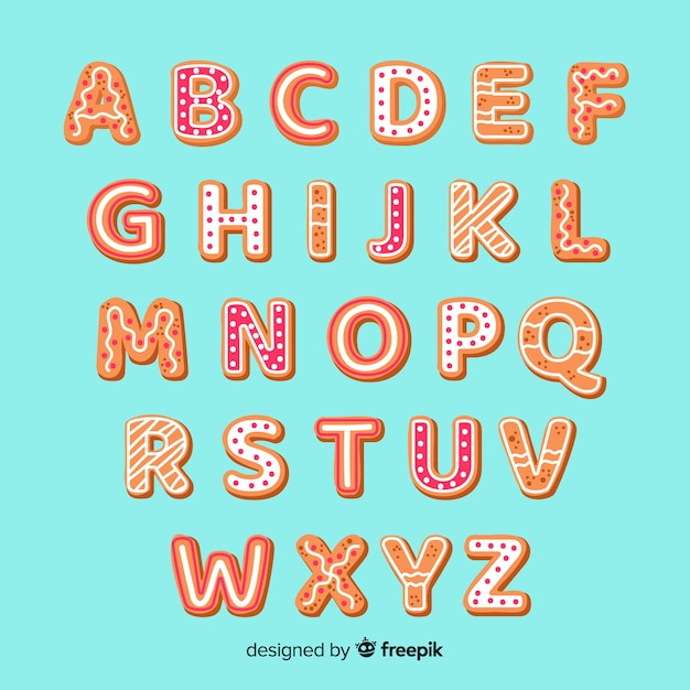 Vecteur gratuit alphabet de noël en pain d'épice