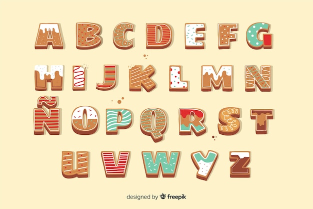 Vecteur gratuit alphabet de noël en pain d'épice