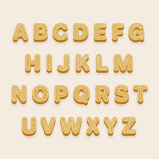 Vecteur gratuit alphabet de noël en pain d'épice