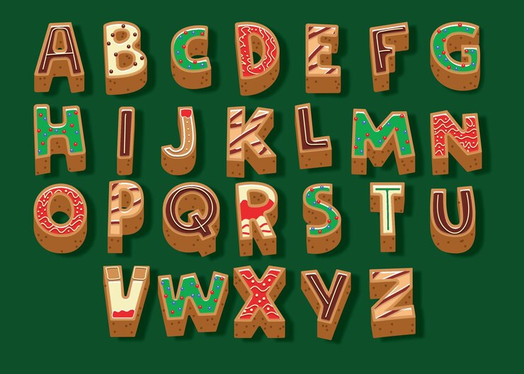 Vecteur gratuit alphabet de noël en pain d'épice