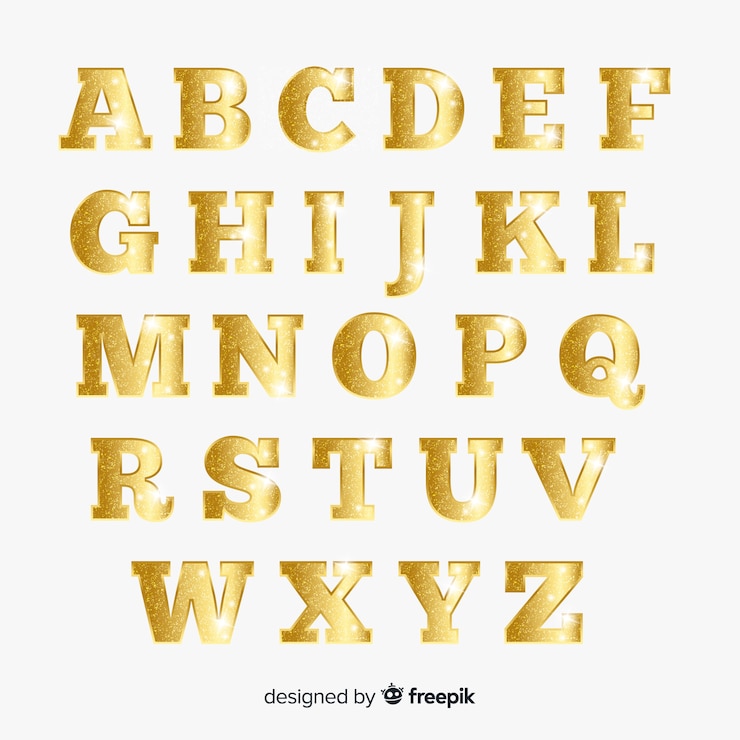 Vecteur gratuit alphabet de noël pétillant doré