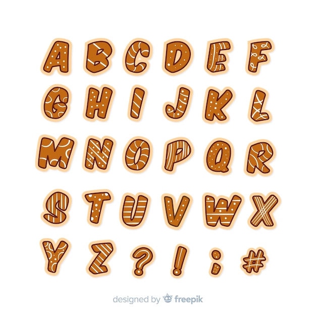 Vecteur gratuit alphabet en pain d'épice rayé