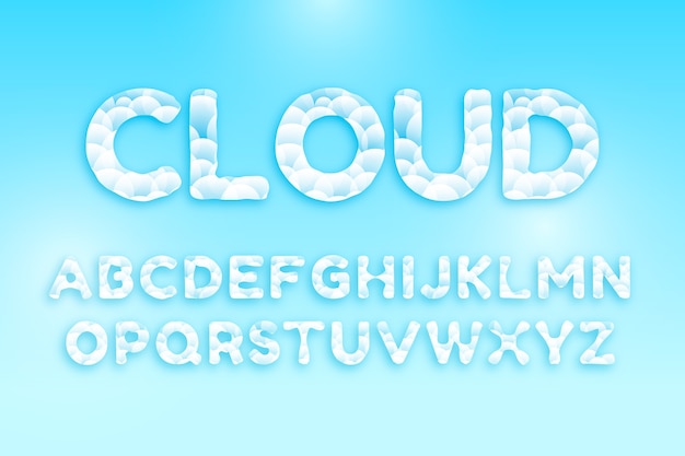 Vecteur gratuit alphabet de polices nuage réaliste