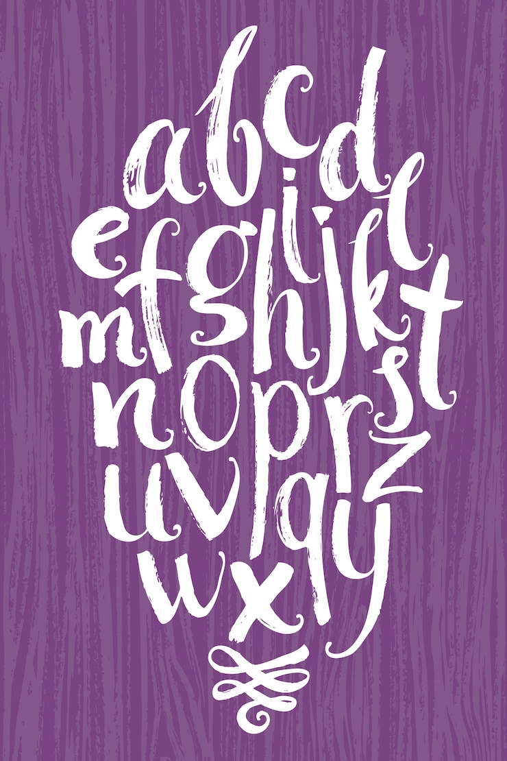 Vecteur gratuit alphabet de vecteur. lettres blanches écrites avec un pinceau sur un fond de bois
