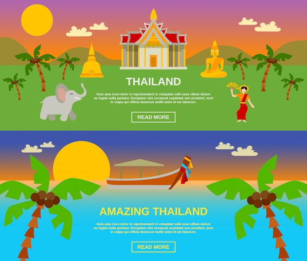 Vecteur gratuit amazing thailand banners set