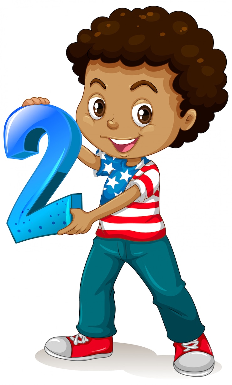 Vecteur gratuit american boy holding math numéro deux