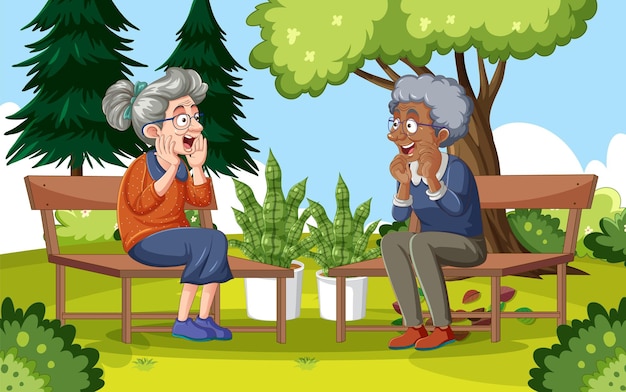 Vecteur gratuit amis âgés discutant dans le jardin