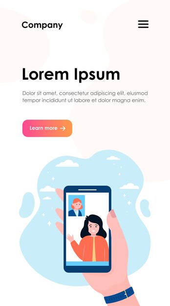 Amis parlant via le chat vidéo sur smartphone. Distance, téléphone, modèle web de main