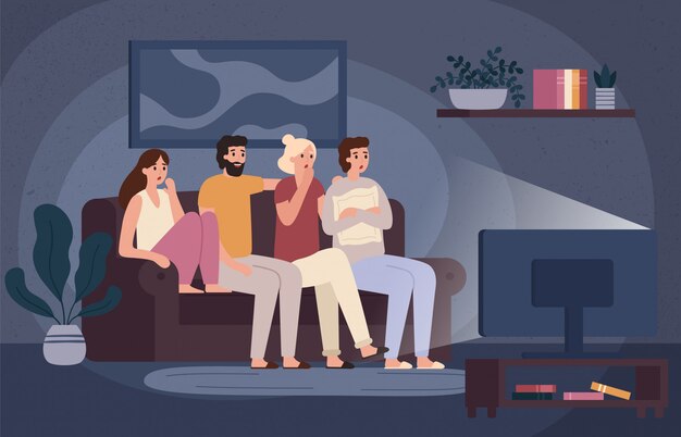 Famille Assise  Sur Un Canap  Et Regarder La T l vision 