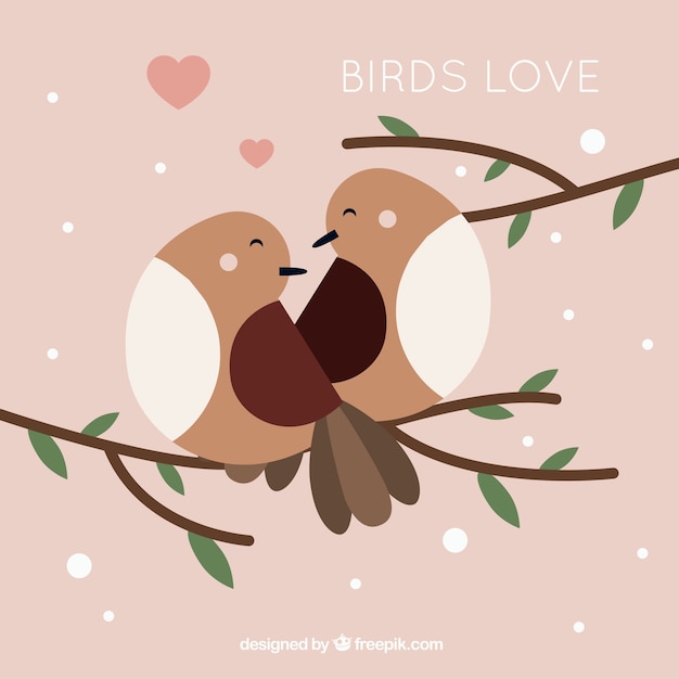 Vecteur gratuit l'amour de fond avec des oiseaux en design plat