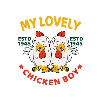 Amour poulet coq illustration caractère design vintage