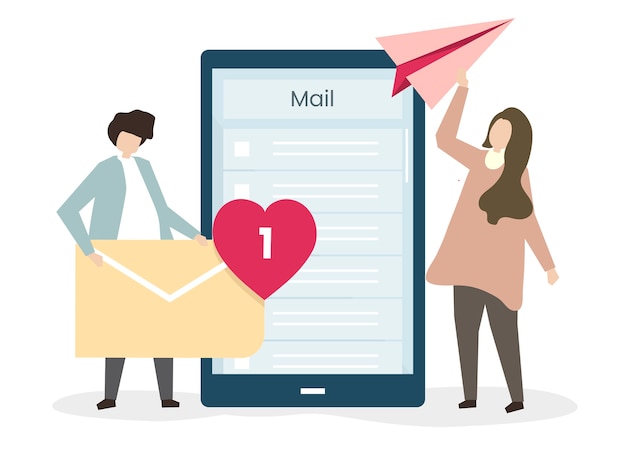 Vecteur gratuit les amoureux s'envoient des mails