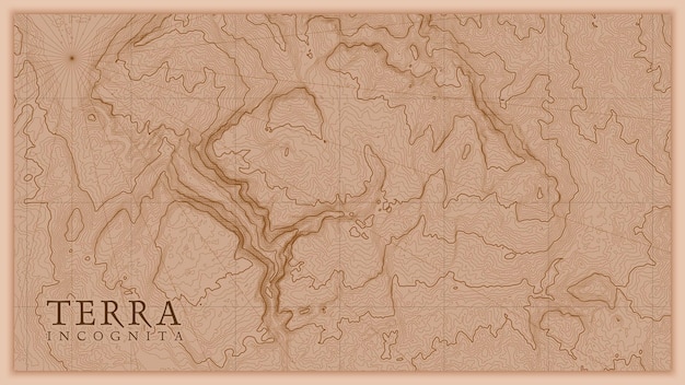 Ancienne carte ancienne de relief de terre abstraite. Carte d'élévation conceptuelle générée du paysage fantastique.