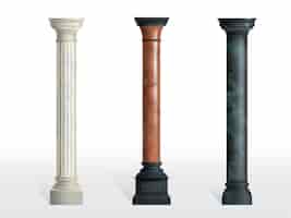 Vecteur gratuit anciennes colonnes cylindriques de marbre blanc, rouge et noir avec vecteur réaliste de base cubique isolé. architecture ancienne, élément extérieur d'un bâtiment historique ou moderne