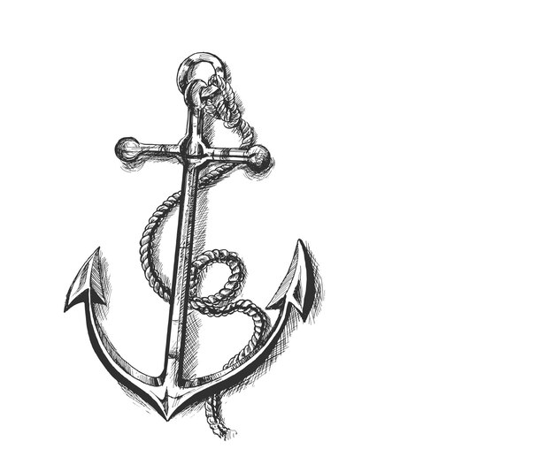 Ancre nautique avec corde Hand Drawn Sketch Vector illustration