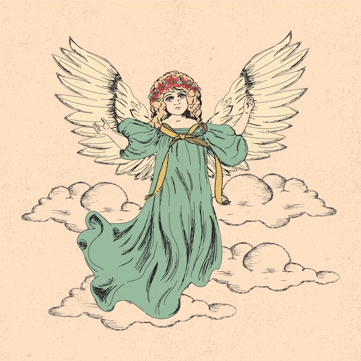 Vecteur gratuit ange de noël vintage