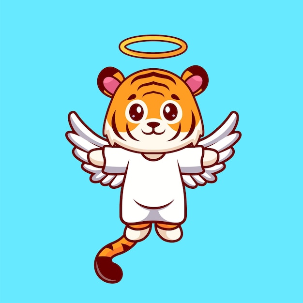 Vecteur gratuit ange tigre mignon volant dessin animé icône vector illustration icône de vacances animal concept isolé plat
