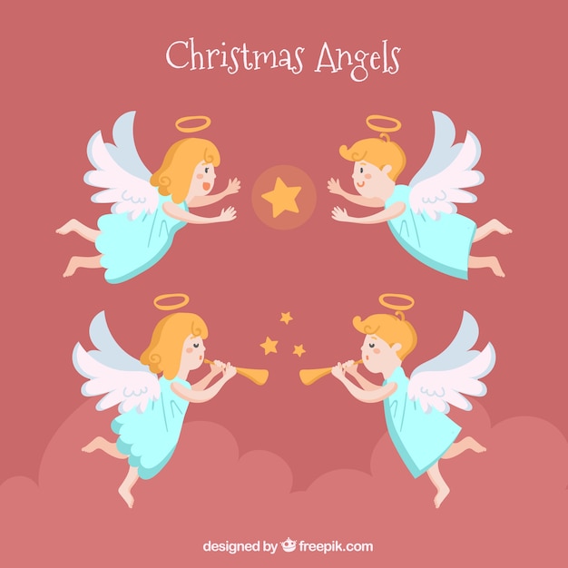 Anges De Noël Sur Fond Rouge