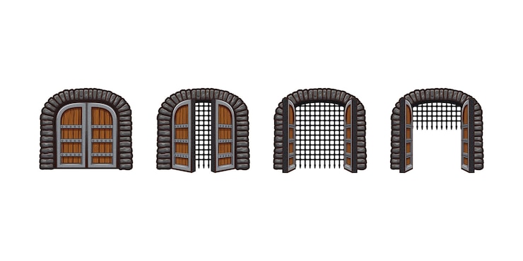 Vecteur gratuit animation d'ouverture des portes du château médiéval de dessin animé