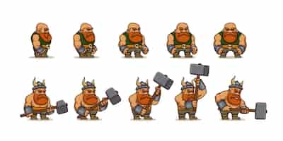 Vecteur gratuit animation de personnage de dessin animé viking barbare 2d