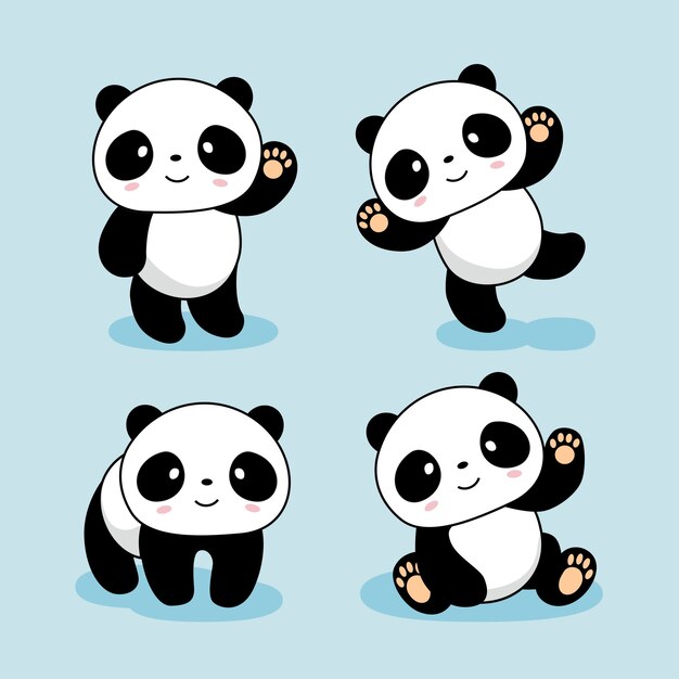 Animaux De Dessin Anime Mignon Bebe Panda Vecteur Premium