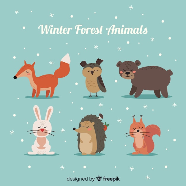 Vecteur gratuit animaux de la forêt d'hiver