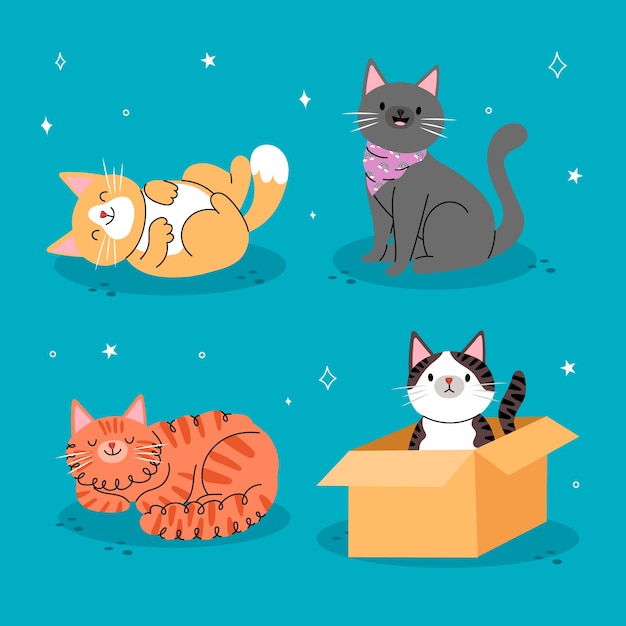 Vecteur gratuit animaux de la journée internationale du chat dessinés à la main