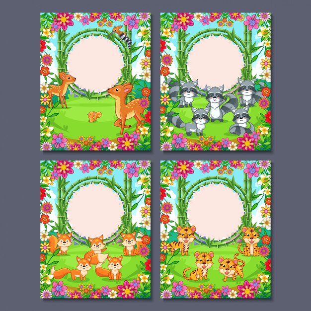 Animaux De La Jungle Cadre Carte De Voeux Pour Anniversaire D Enfants Vecteur Premium