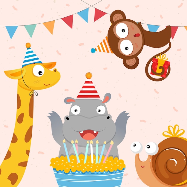 Animaux Mignons Célébrant L & # 39; Illustration D & # 39; Anniversaire