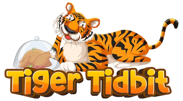 Vecteur gratuit animaux mignons jeu de mots drôle 39tiger tidbit39 avec des dessins animés de tigres