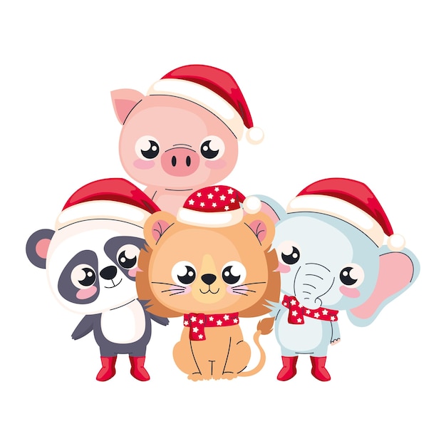 Vecteur gratuit des animaux mignons pour noël.